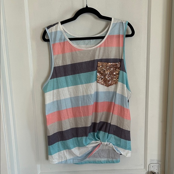 GAP Multicolor Striped Tank with Sequin Pocket - Picture 1 of 1